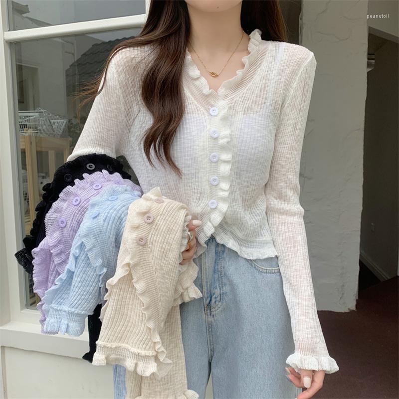 Women's Knits Korean Knitted Shirt Women Thin V Sunscreen Top Slim Cropped Cardigan Sweet Ruffle Sweaters T-shirt For Jacket Summer P602, Black
Women's Knits Korean Knitted Shirt Women Thin V Sunscreen Top Slim Cropped Cardigan Sweet Ruffle Sweaters T-shirt For Jacket Summer P602, Black