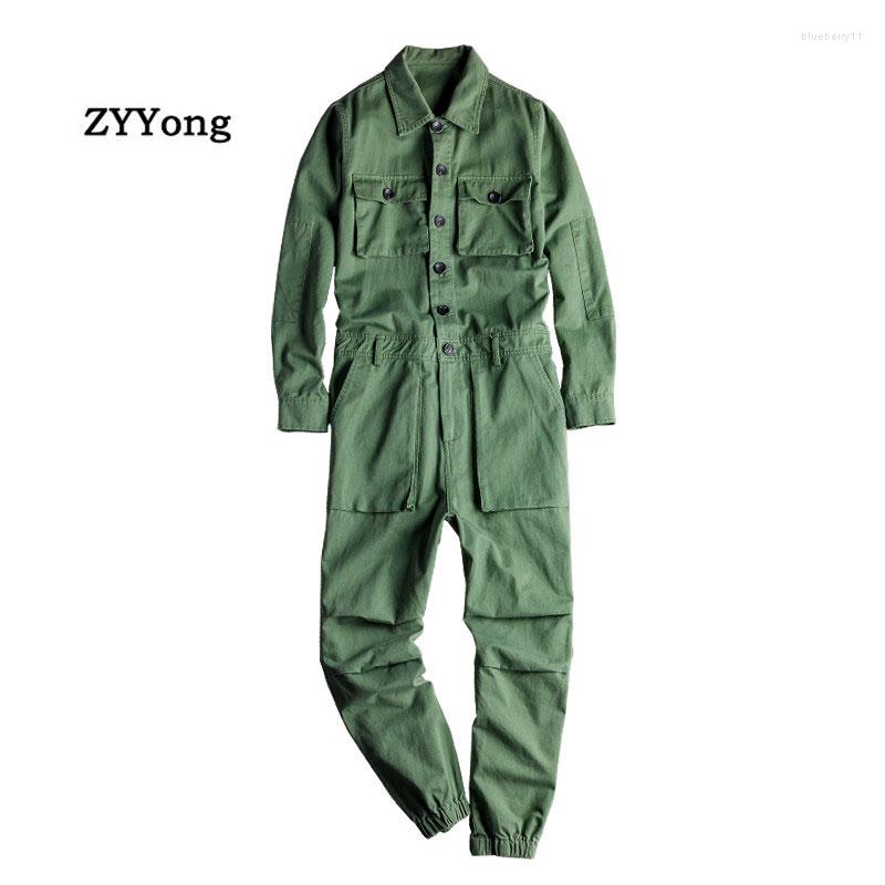 Men's Pants Spring Overalls Men's Jumpsuit Loose Long Sleeve Beam Feet Cotton Cargo Green Black Yellow Workwear Trousers Size 5XL