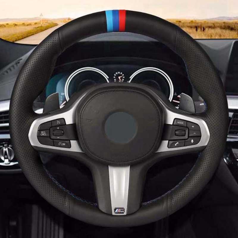 Steering Wheel Covers DIY Black Genuine Leather Suede Car Steering Wheel Cover for BMW M Sport G30 G31 G32 G20 G21 X3 G01 X4 G02 X5 G05 G14 G15 G16 G2