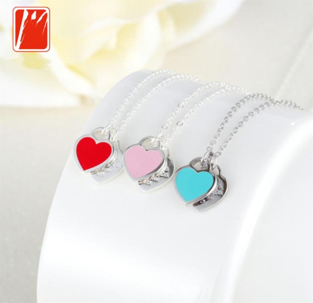 925 Sterling Silver Plated Necklace Pendant Fashion Double Heart Bead Chain Pendants Red Blue Selection For Women Gift9930327
925 Sterling Silver Plated Necklace Pendant Fashion Double Heart Bead Chain Pendants Red Blue Selection For Women Gift9930327