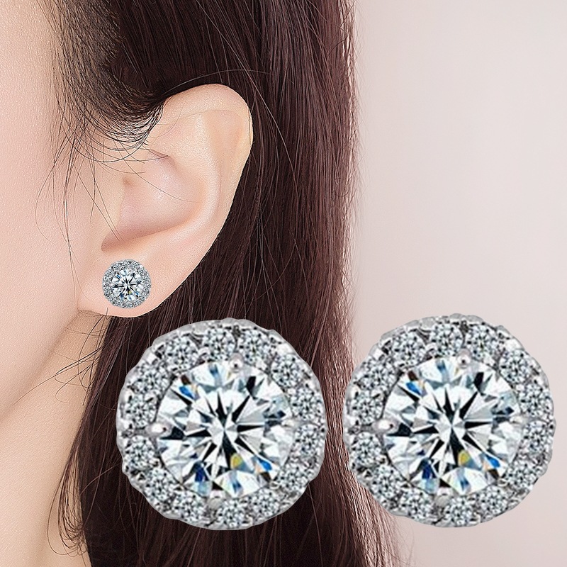Stud Earrings Fashion Women Crystal Stud Alloy Shiny Diamond Stud Earrings Designer Round Earrings Luxury Jewelry Party Gift