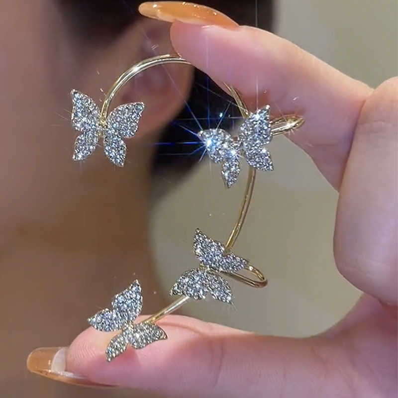 Charm Korean Style Butterfly Ear Clips Without Piercing For Women Sparkling Zircon Ear Cuff Clip Earrings Wedding Party Jewelry Gifts G230307