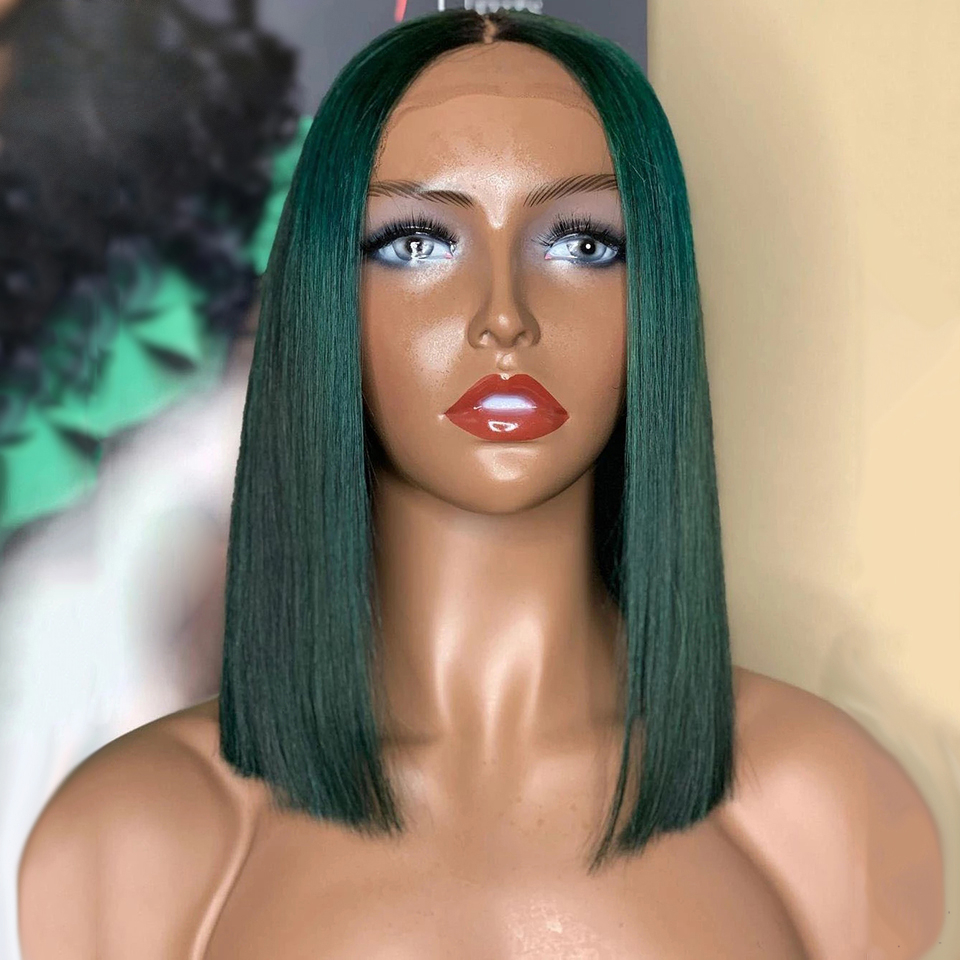 Free shipping Green Front Human Wig Colored 13X4 Lace Frontal Short Bob Synthetic Wigs Cosplay Drag Queen Pre-plucked Baby Hair Summer