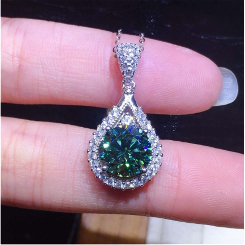 Vintage 2ct Green Moissanite Pendant 925 Sterling Silver Charm Wedding Pendants Necklace For Women Party Choker Jewelry Gift