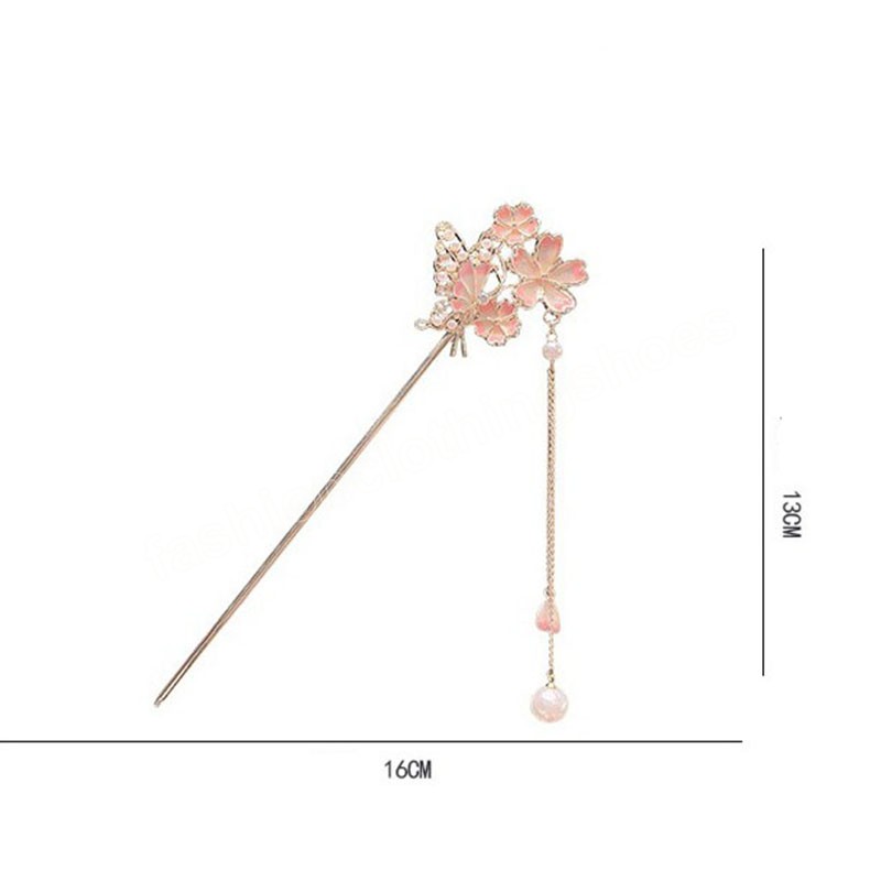 Vintage Chinese Style Hair Stick Tassels Pearls Hairpins Elegant Butterfly Flower Hair Pins Clip Chopsticks Accessories