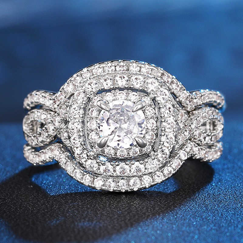 Band Rings Huitan Gorgeous Sparkling Cubic Zirconia Set Rings for Women 2023 New Trend Wedding Accessories Silver Color Statement Jewelry AA230524
