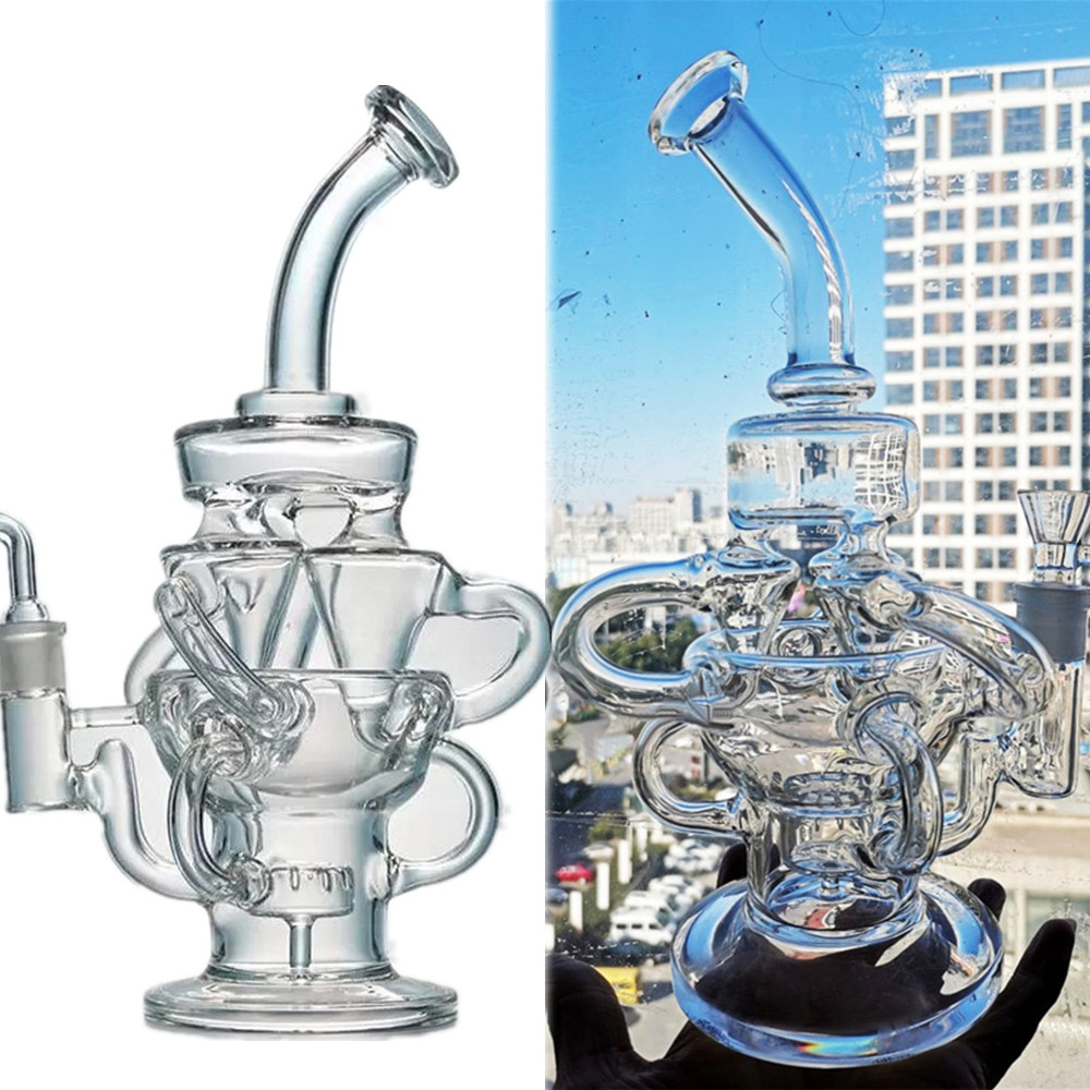 Klein Swirls Dab Rig Glass Bongs Hookahs Inline Recycler Heady Oil Rigs Gear Diffuser Perc Water Pipes with 14mm Joint