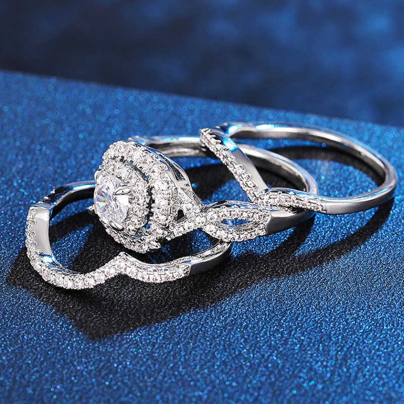 Band Rings Huitan Gorgeous Sparkling Cubic Zirconia Set Rings for Women 2023 New Trend Wedding Accessories Silver Color Statement Jewelry AA230524