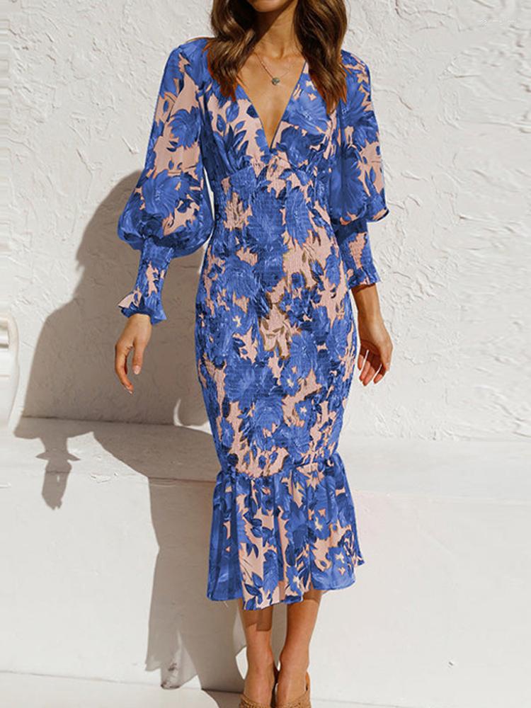 Casual Dresses Pleated Print Dress Women Elegant Hip Package Female Retro V Neck Lantern Sleeve Slim Midi Ladies Summer Vestidos, Blue
Casual Dresses Pleated Print Dress Women Elegant Hip Package Female Retro V Neck Lantern Sleeve Slim Midi Ladies Summer Vestidos, Blue