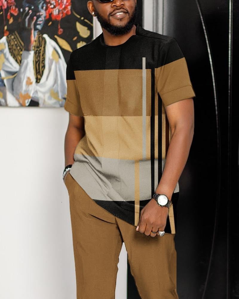 Mens Tracksuits Summer Men Tshirt Trousers 2 Piece Set Africa National Clothes Short Sleeve Long Pants Oversized Outfits Casual Suit Streetwear 230524