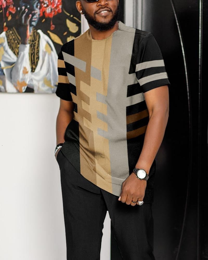 Mens Tracksuits Summer Men Tshirt Trousers 2 Piece Set Africa National Clothes Short Sleeve Long Pants Oversized Outfits Casual Suit Streetwear 230524
