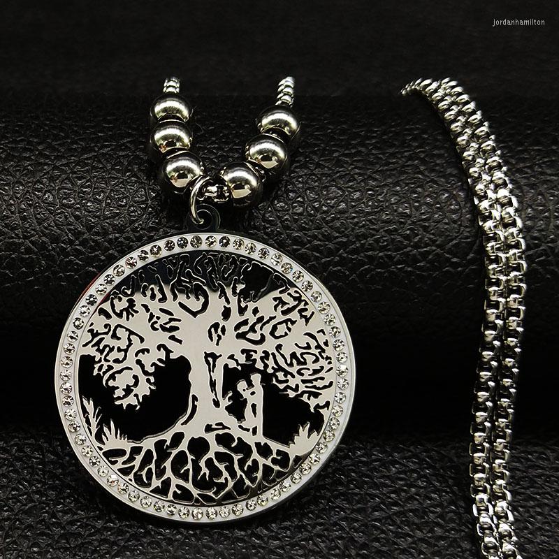 Pendant Necklaces Couple Tree Of Life Stainless Steel Crystal Charm Necklace Women Silver Color Long Bead Jewelry Collares Mujer N22S07
Pendant Necklaces Couple Tree Of Life Stainless Steel Crystal Charm Necklace Women Silver Color Long Bead Jewelry Collares Mujer N22S07