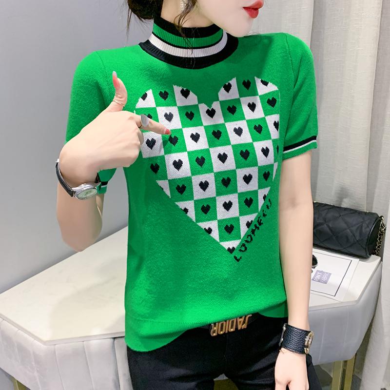 Women's T Shirts Summer European Clothes Knitted T-Shirt Chic Sexy Mock Neck Color Block Plaid Love Women's Short Sleeve Tops 2023 Tees, Black
Women's T Shirts Summer European Clothes Knitted T-Shirt Chic Sexy Mock Neck Color Block Plaid Love Women's Short Sleeve Tops 2023 Tees, Black