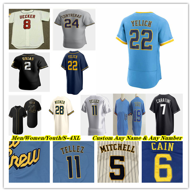 

Baseball Jersey Christian Yelich Rowdy Tellez Willy Adames Brian Anderson Joey Wiemer William Contreras Corbin Burnes Freddy Peralta Robin Yount Brice Turang Voit, Men flexbase cream