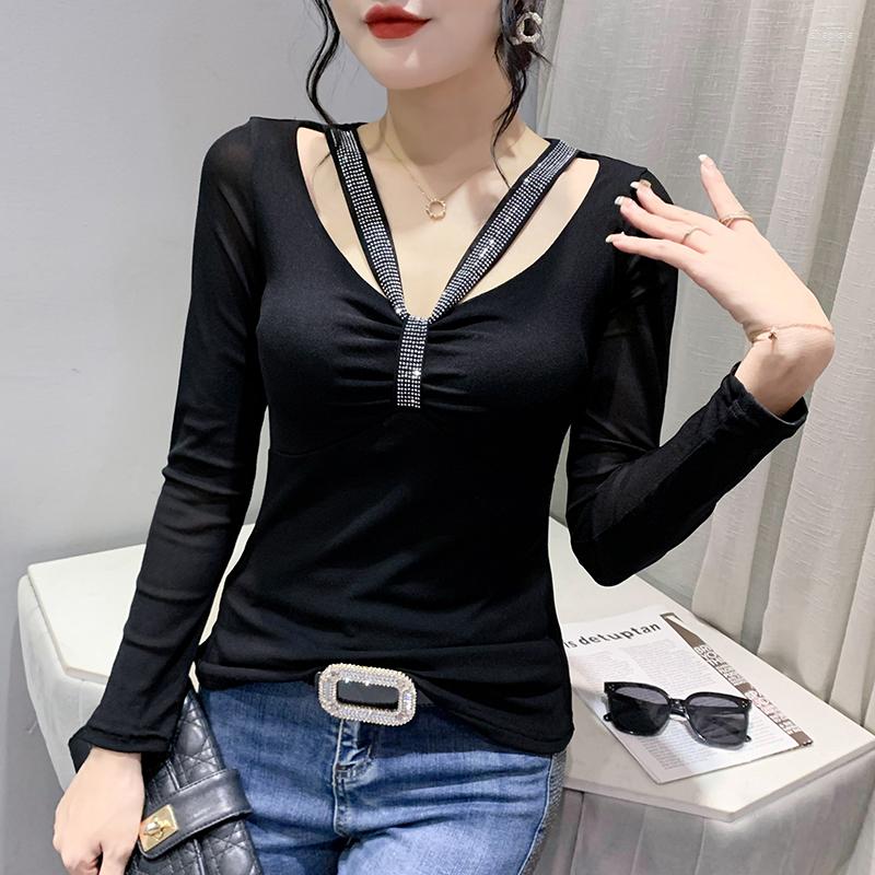 Women's T Shirts Spring Fall Korean Clothes Mesh Casual T-Shirt Chic Sexy V-Neck Hollow Out Women Tops Long Sleeve Drill Hand Made Tees 1164, Blue
Women's T Shirts Spring Fall Korean Clothes Mesh Casual T-Shirt Chic Sexy V-Neck Hollow Out Women Tops Long Sleeve Drill Hand Made Tees 1164, Blue