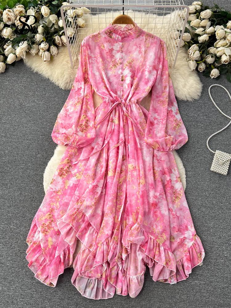 Casual Dresses SINGREINY France Retro Loose Dress Floral Long Lantern Sleeves Beading Irregular Ruffles Elastic Lace Up Women Vintage, Pink
Casual Dresses SINGREINY France Retro Loose Dress Floral Long Lantern Sleeves Beading Irregular Ruffles Elastic Lace Up Women Vintage, Pink