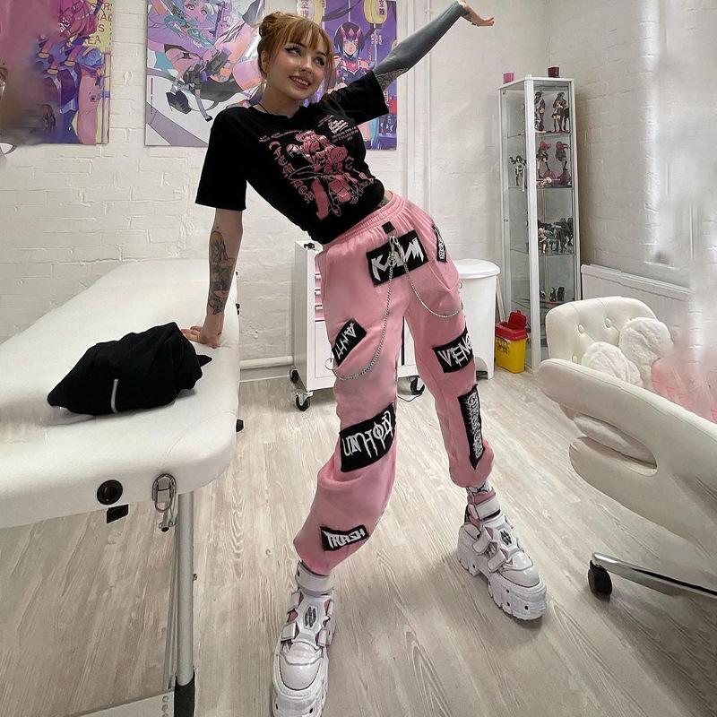 Capris Bohemian ladies casual pants pink loose street high waist autumn and winter chain decoration sports pants Gothic cotton trousers
Capris Bohemian ladies casual pants pink loose street high waist autumn and winter chain decoration sports pants Gothic cotton trousers