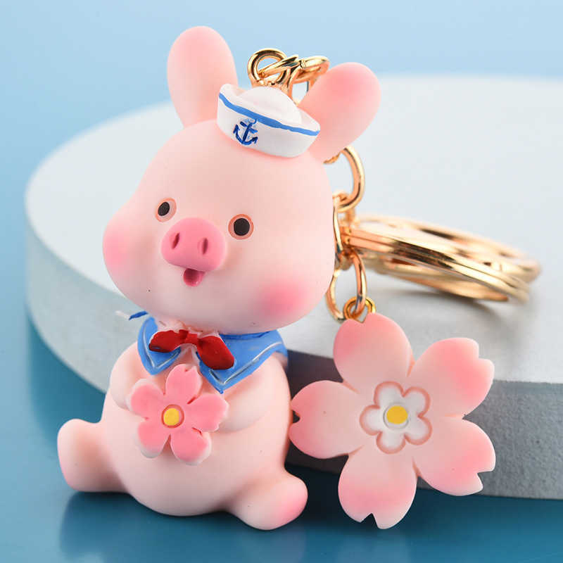 Key Rings Cute cherry blossom cartoon carrot flower toy pig female couple backpack pendant car charm keychain gift G230525