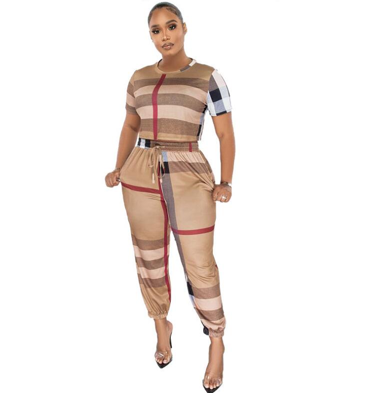 Women's Tracksuits 2023 New Fashion O-neck Short-sleeved Printed T-shirt and Lace-up Trousers Summer Workplace Business Fashion Women's Suit
