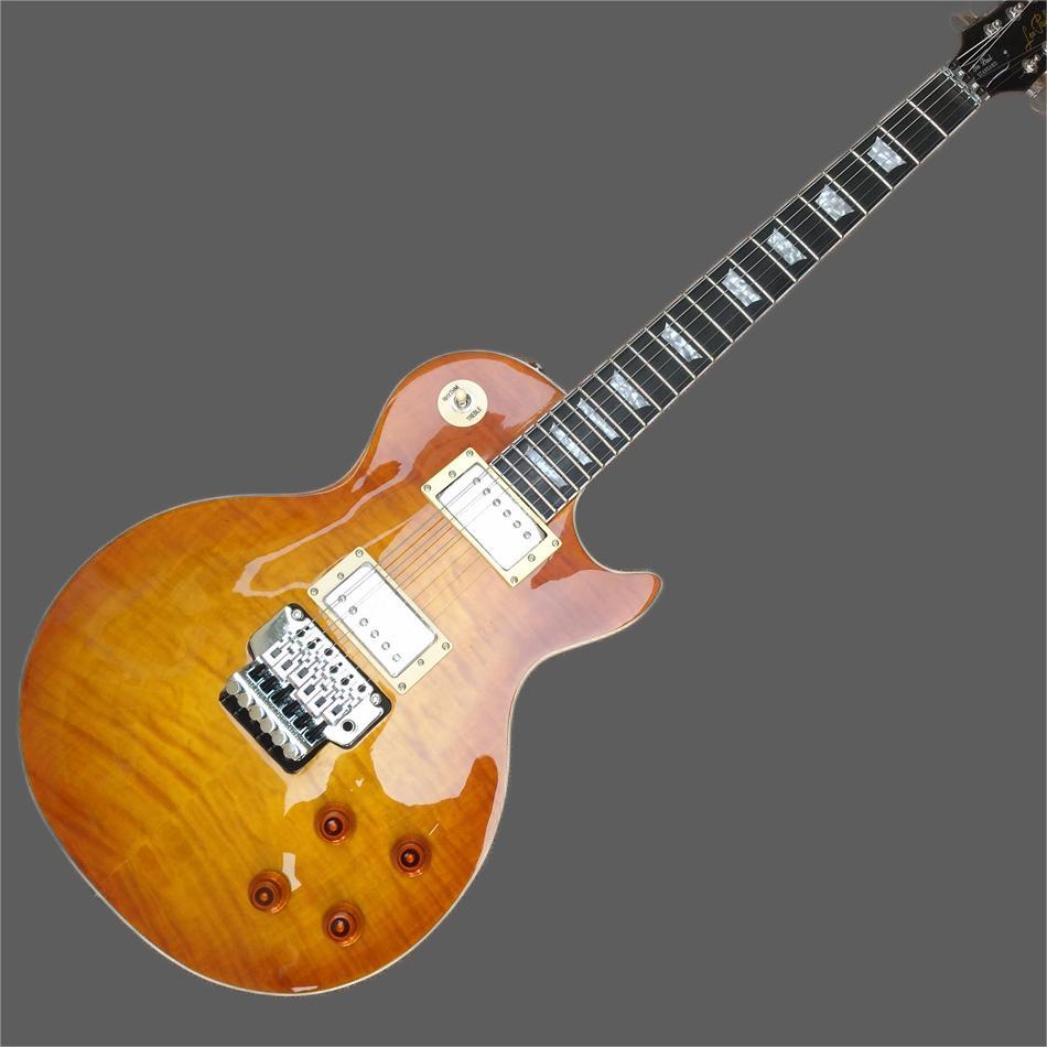 Mahogany fingerboard dual vibrato bridge electric guitar, solid mahogany body, chrome plated hardware, honey exploding maple top guitar
Mahogany fingerboard dual vibrato bridge electric guitar, solid mahogany body, chrome plated hardware, honey exploding maple top guitar