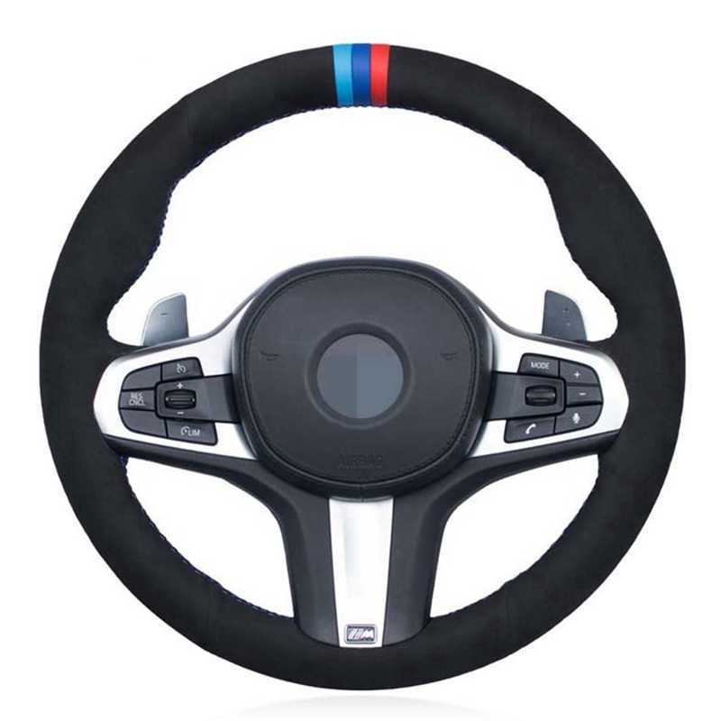 Steering Wheel Covers DIY Black Genuine Leather Suede Car Steering Wheel Cover for BMW M Sport G30 G31 G32 G20 G21 X3 G01 X4 G02 X5 G05 G14 G15 G16 G2