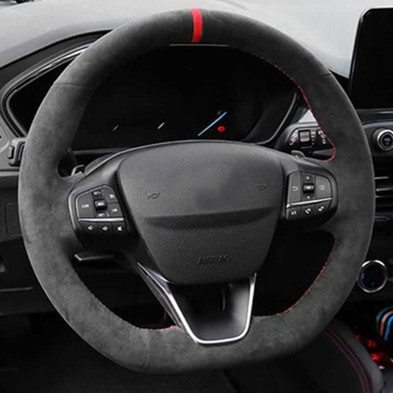 Steering Wheel Covers Genuine Leather Suede Braid Customized Car Steering Wheel Cover For Ford Focus ST ST-Line 2019-2020 Fiesta ST ST-Line 2018-2019 