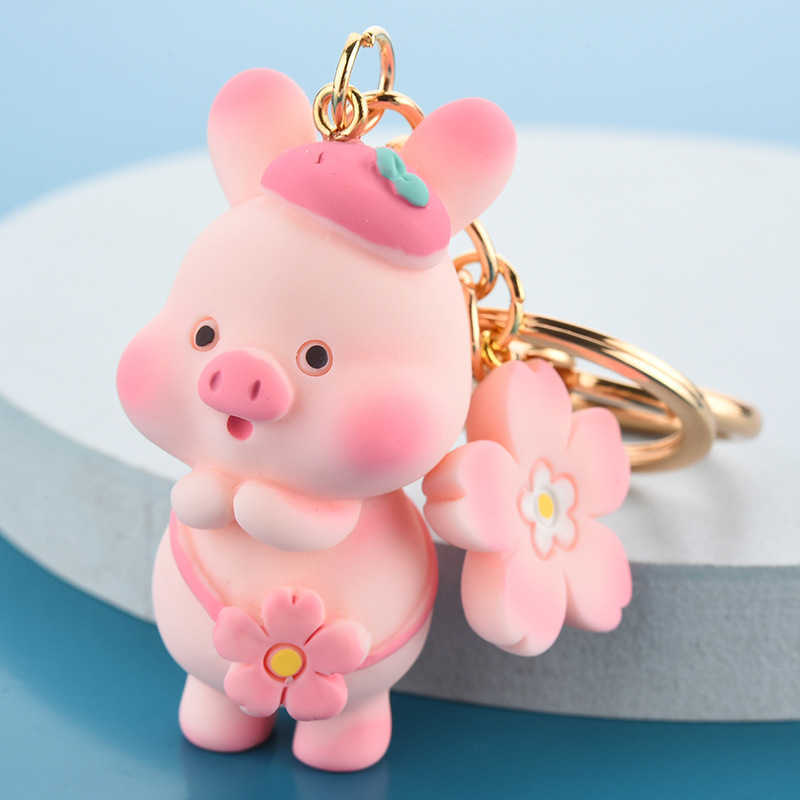 Key Rings Cute cherry blossom cartoon carrot flower toy pig female couple backpack pendant car charm keychain gift G230525