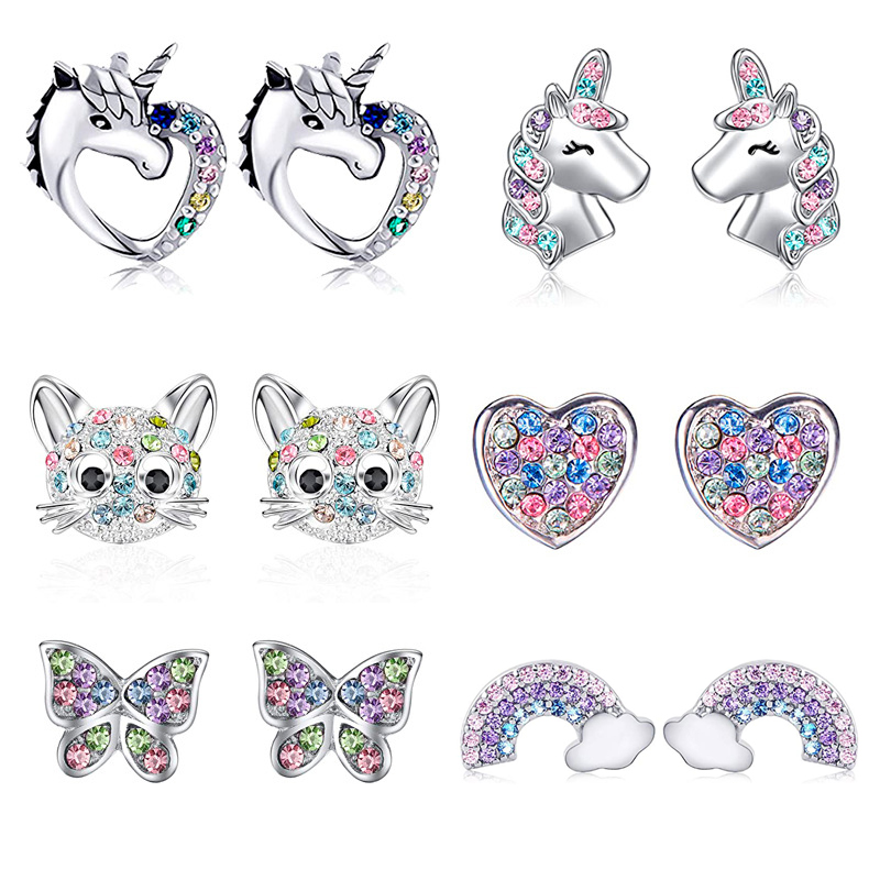 New Cute Unicorn Stud Earrings for Little Girl Kids Crystal Cat Butterfly Rainbow Heart Star Earring Christmas Gift Jewelry
New Cute Unicorn Stud Earrings for Little Girl Kids Crystal Cat Butterfly Rainbow Heart Star Earring Christmas Gift Jewelry