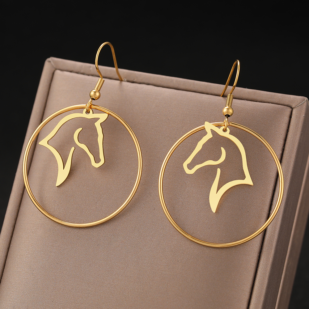 Stainless Steel Earrings Geometric Circle Animal Horse Fashion Pendant Earrings For Women Jewelry Temperament Girls Daily Wear
Stainless Steel Earrings Geometric Circle Animal Horse Fashion Pendant Earrings For Women Jewelry Temperament Girls Daily Wear