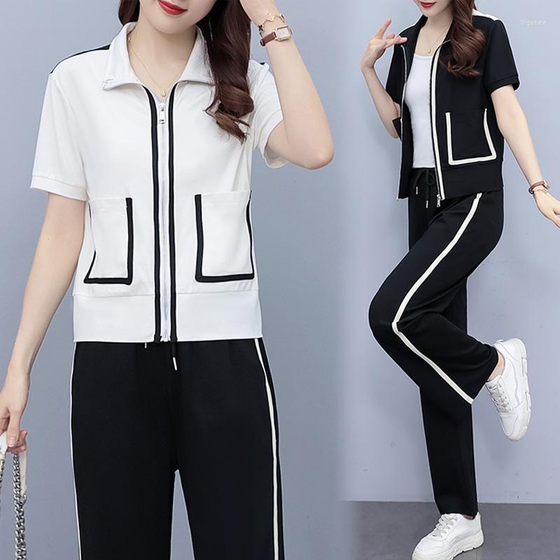 Women's Two Piece Pants Women Summer Plus Size 4XL Sport Set Short Sleeve Cardigan Tops And Casual Loose Black White Suit Slim Tracksuit
Women's Two Piece Pants Women Summer Plus Size 4XL Sport Set Short Sleeve Cardigan Tops And Casual Loose Black White Suit Slim Tracksuit