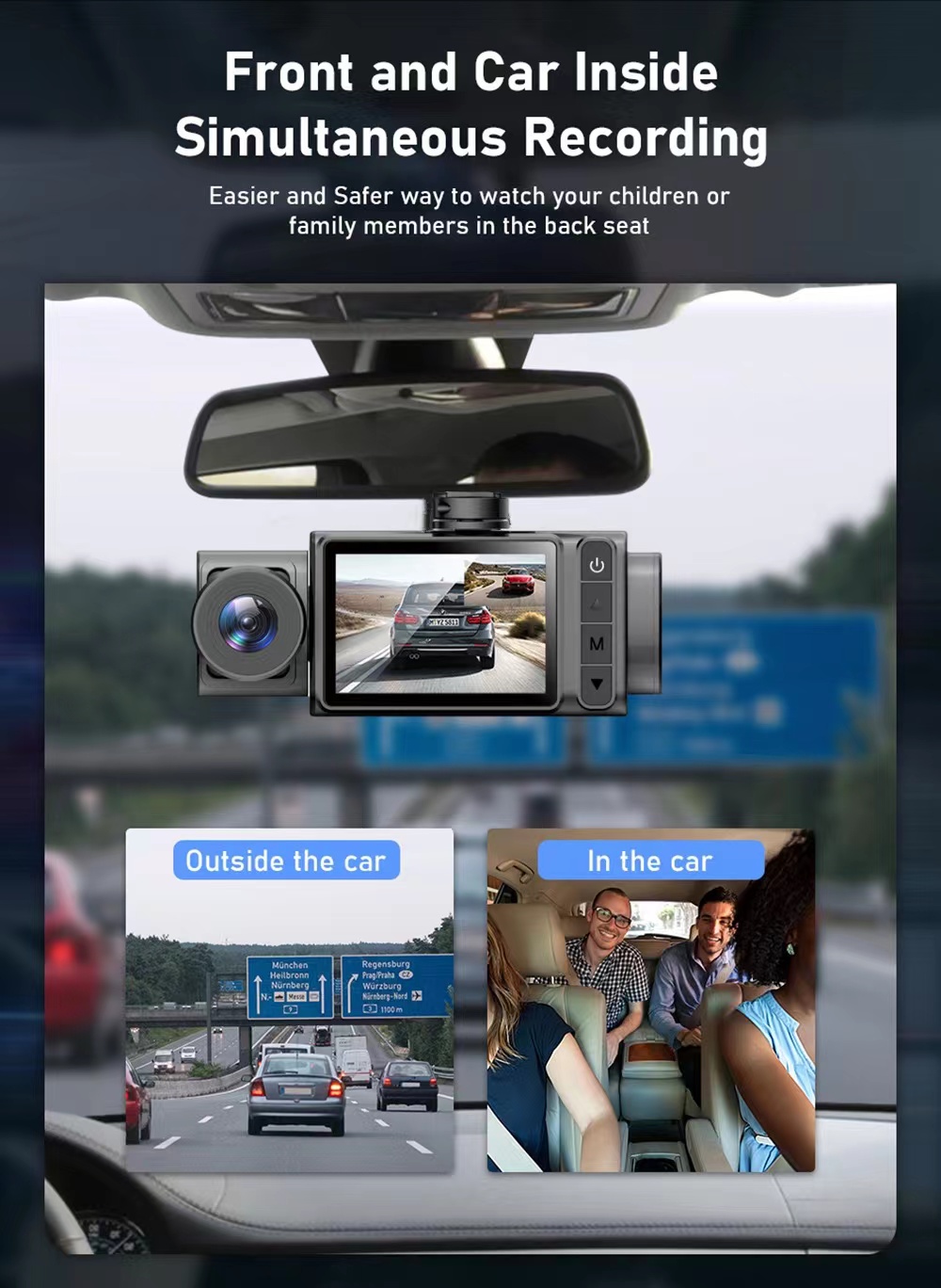 2 Inch HD 1080P 3 Lens S11 Car DVR Video Recorder Dash Cam 130 Degree Wide Angle Ultra Resolution Front Interior with Rear Camera Motion Detection