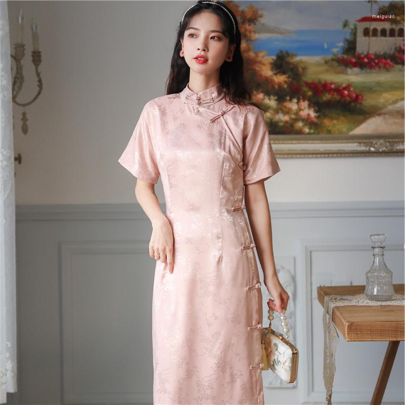 Ethnic Clothing Summer Chinese Dress Qipao Fashion Elegant Casual Satin Slim Pink Short Sleeve Modern Cheongsam Vestidos De Mujer Verano
Ethnic Clothing Summer Chinese Dress Qipao Fashion Elegant Casual Satin Slim Pink Short Sleeve Modern Cheongsam Vestidos De Mujer Verano