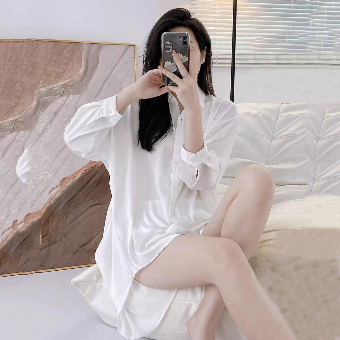 2023 Fashion 2pcs Pop Boyfriend Style Shirt Nightwear Women's Summer Thin Ice Silk Sexy Lined Dress White Shirt Nightwear Set Pure Lust Style Cardigan Pajama Set
2023 Fashion 2pcs Pop Boyfriend Style Shirt Nightwear Women's Summer Thin Ice Silk Sexy Lined Dress White Shirt Nightwear Set Pure Lust Style Cardigan Pajama Set