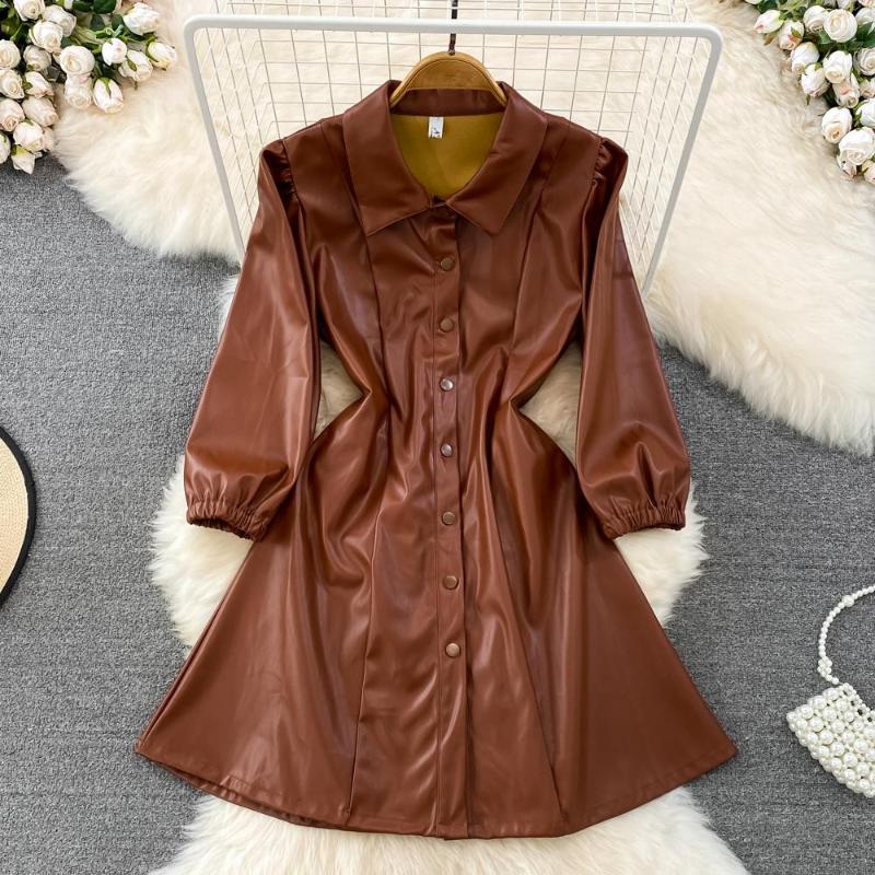 Casual Dresses Autumn Vintage Women Dress Single Breasted Turn-Down Collar Puff Sleeve Solid Leather Elegant Temperament Female Clothing, Beige
Casual Dresses Autumn Vintage Women Dress Single Breasted Turn-Down Collar Puff Sleeve Solid Leather Elegant Temperament Female Clothing, Beige