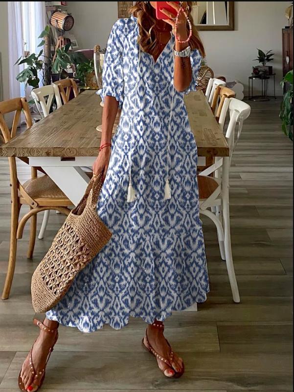 Womens Casual Dresses Shift Dress Maxi Dress half Sleeve Floral Print Summer Fall V Neck Casual Geometric Printed Dress
