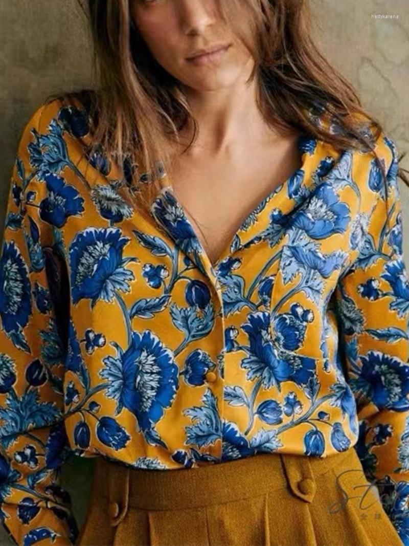 Women's Blouses Long-Sleeved Silk Shirt Vintage Peony Print Spring Ladies Notched Collar Single-Breasted Blouse And Tops
Women's Blouses Long-Sleeved Silk Shirt Vintage Peony Print Spring Ladies Notched Collar Single-Breasted Blouse And Tops