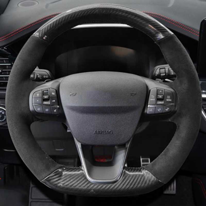Steering Wheel Covers Genuine Leather Suede Braid Customized Car Steering Wheel Cover For Ford Focus ST ST-Line 2019-2020 Fiesta ST ST-Line 2018-2019 