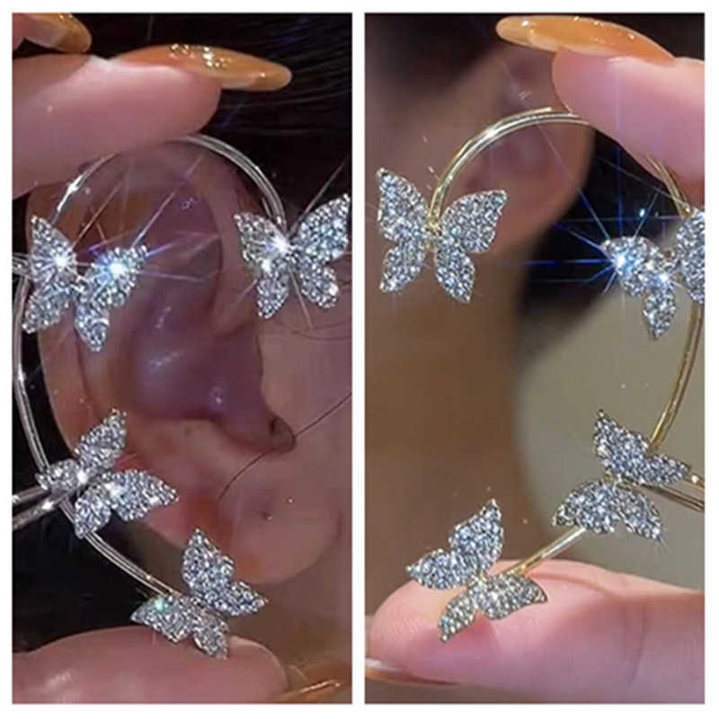 Charm Korean Style Butterfly Ear Clips Without Piercing For Women Sparkling Zircon Ear Cuff Clip Earrings Wedding Party Jewelry Gifts G230307