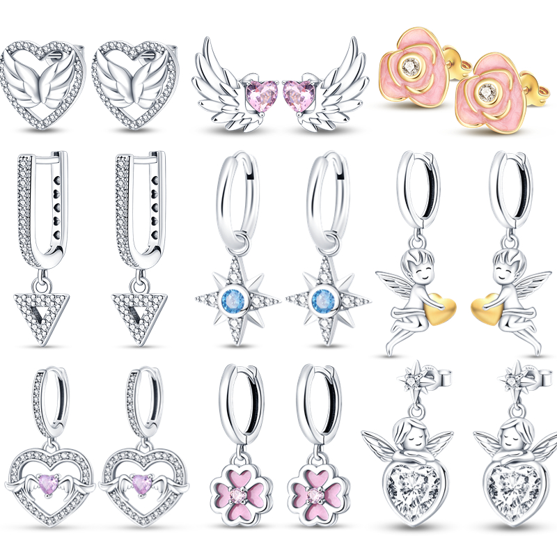 Charms silver 925 original Love Cupid Earrings Couple Earrings Charm Heart pendientes Valentine's Day Gift earrings for women 
Charms silver 925 original Love Cupid Earrings Couple Earrings Charm Heart pendientes Valentine's Day Gift earrings for women