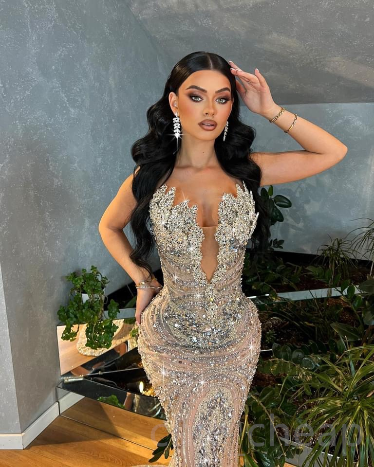 2023 May Aso Ebi Luxurious Mermaid Prom Dress Beaded Crystals Illusion Evening Formal Party Second Reception Birthday Engagement Gowns Dress Robe De S