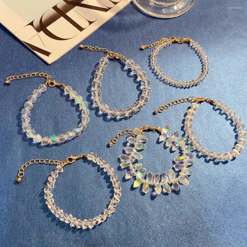 Charm Bracelets DAXI White Shining Transparent Crystal Bracelet Simple Geometric Refraction Color Beaded Bangle Women's Luxury Jewelry