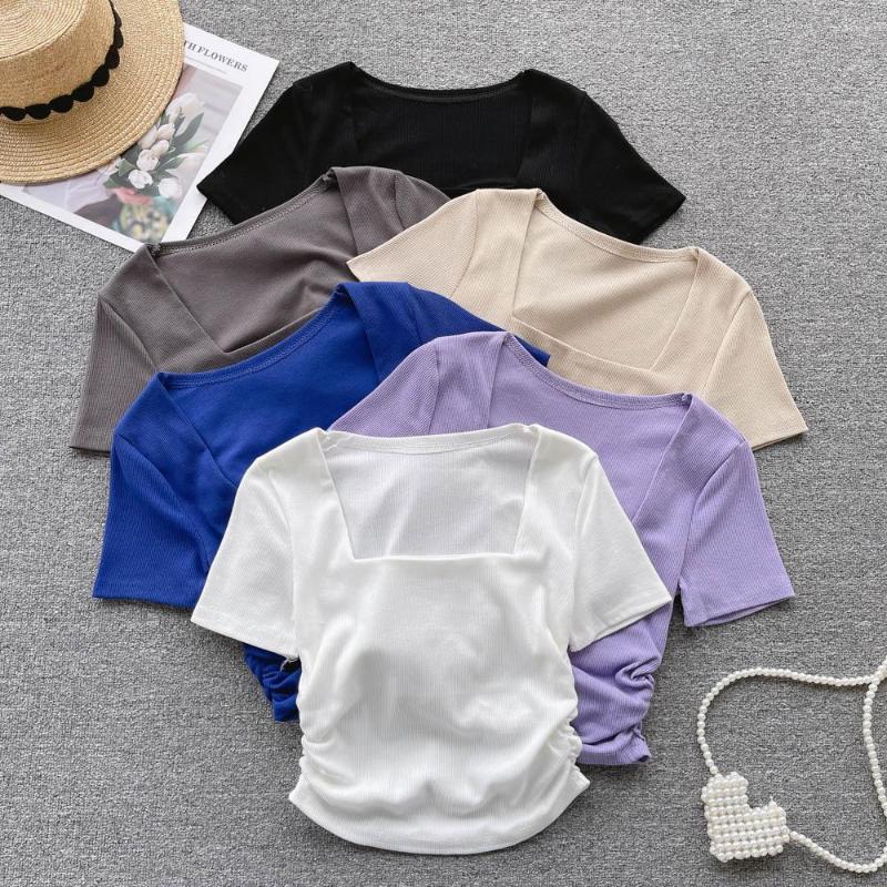 Women's T Shirts Short-sleeved T-shirt Women's Summer 2023 Niche Slim-fit Short Top Chic Elastic Folds Solid-color Tide, Black
Women's T Shirts Short-sleeved T-shirt Women's Summer 2023 Niche Slim-fit Short Top Chic Elastic Folds Solid-color Tide, Black