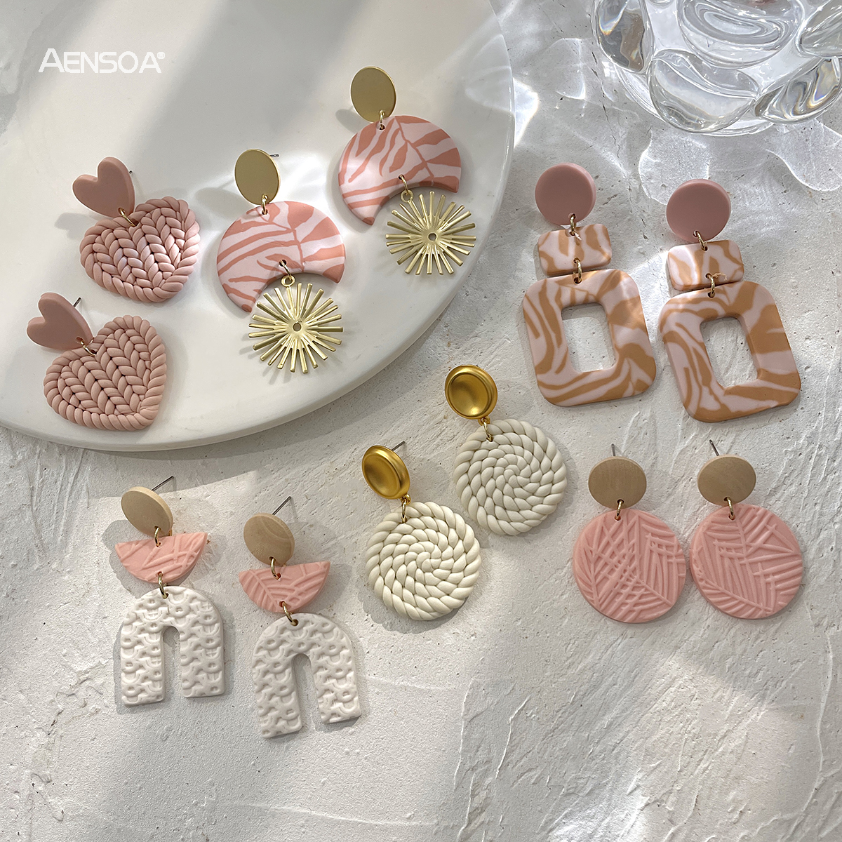 AENSOA Unique White Pink Polymer Clay Earrings for Women Handmade Braided Molded Leaf Pattern Geometric Clay Earrings Jewelry
AENSOA Unique White Pink Polymer Clay Earrings for Women Handmade Braided Molded Leaf Pattern Geometric Clay Earrings Jewelry