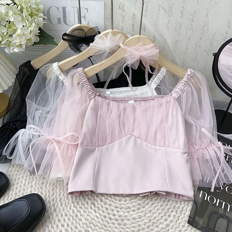 Women's Blouses Korean Lace Mesh Patchwork Shirts For Girls Women Square Collar Halter Puff Sleeve Short Ladies Cropped Top Dropship, Pink
Women's Blouses Korean Lace Mesh Patchwork Shirts For Girls Women Square Collar Halter Puff Sleeve Short Ladies Cropped Top Dropship, Pink