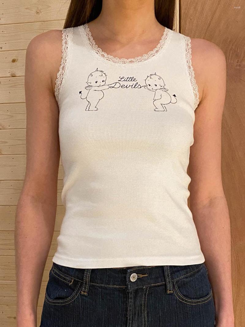 Women's Tanks Print Lace Tank Top Women Summer Sweet Round Neck Sleeveless White Cotton T-shirt Female Casual Vintage Slim Tops 2023 
Women's Tanks Print Lace Tank Top Women Summer Sweet Round Neck Sleeveless White Cotton T-shirt Female Casual Vintage Slim Tops 2023