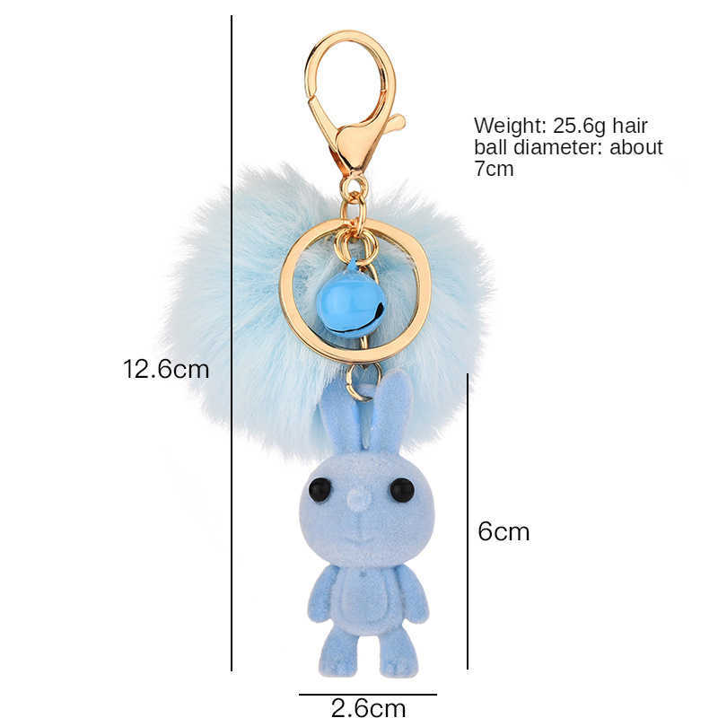 Key Rings Cute cartoon flip rabbit animal doll fur Pom Poms ball keychain women's bag charm jewelry car key pendant G230525