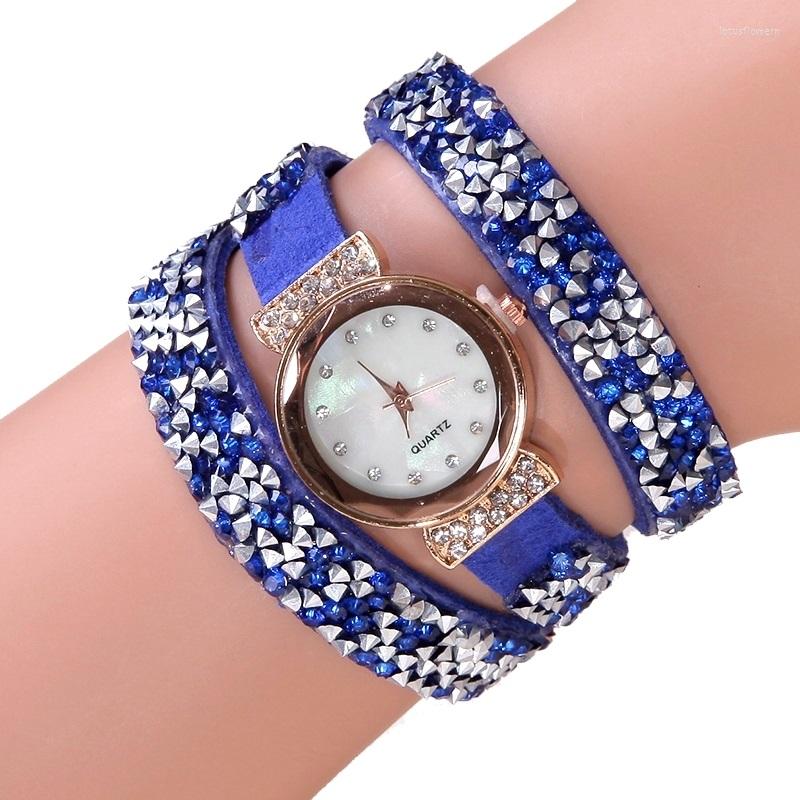 Wristwatches Top Pu Leather Bracelet Watch Women Rhinestone Millionare Style Strap Wristwatch Woman Crystal Stones Fashion, Pink