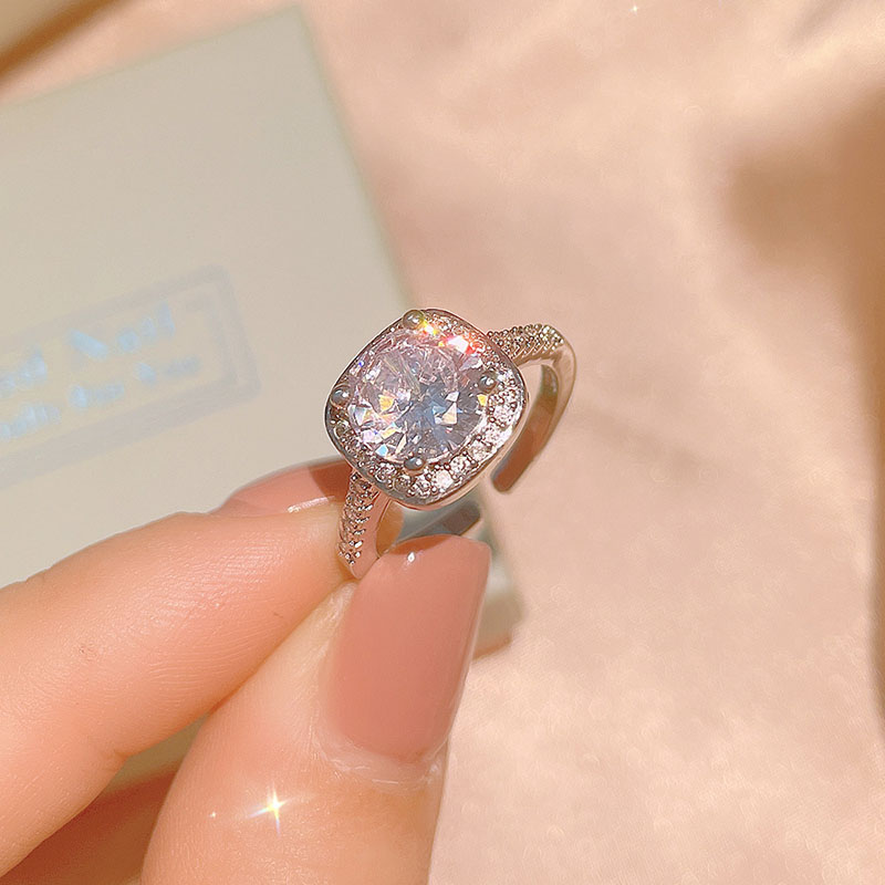 Vecute Luxury Platium Plated Cubic Zirconia Necklace Earrings Open Ring Jewelry Set for Women Diamond Crystal Wedding Jewelry Set with Jewelry Box