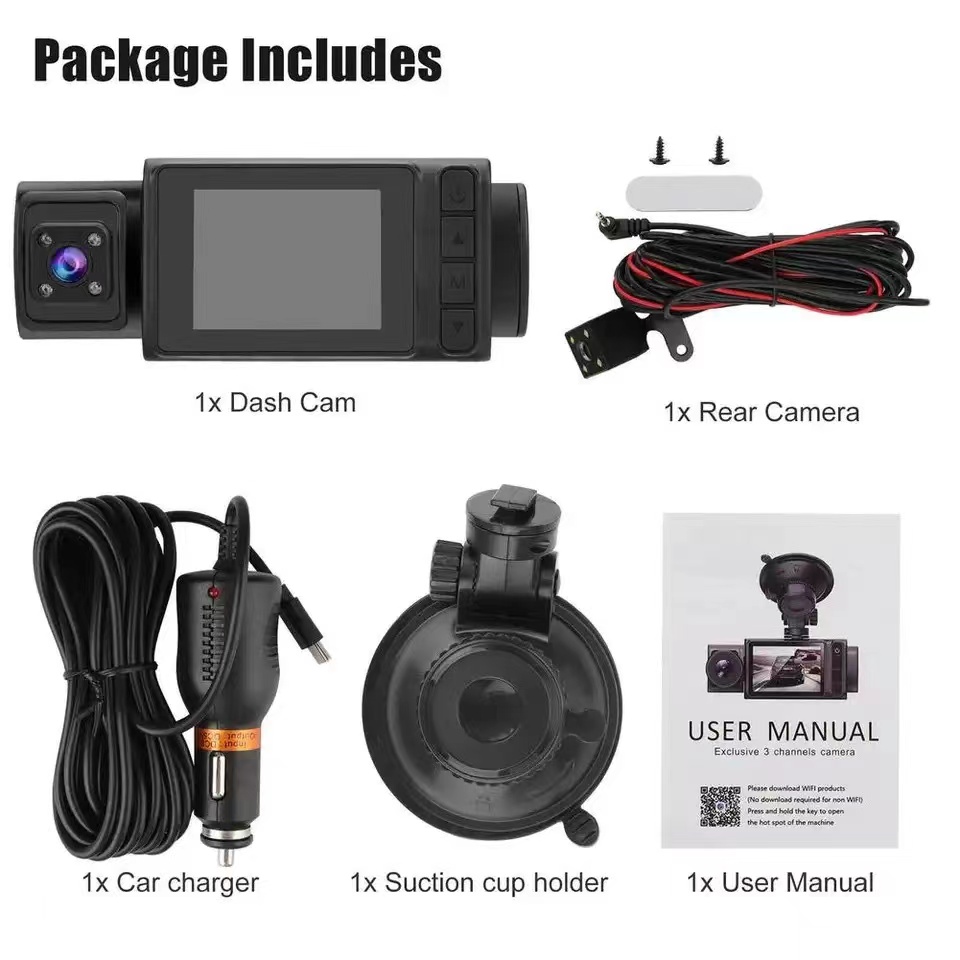2 Inch HD 1080P 3 Lens S11 Car DVR Video Recorder Dash Cam 130 Degree Wide Angle Ultra Resolution Front Interior with Rear Camera Motion Detection