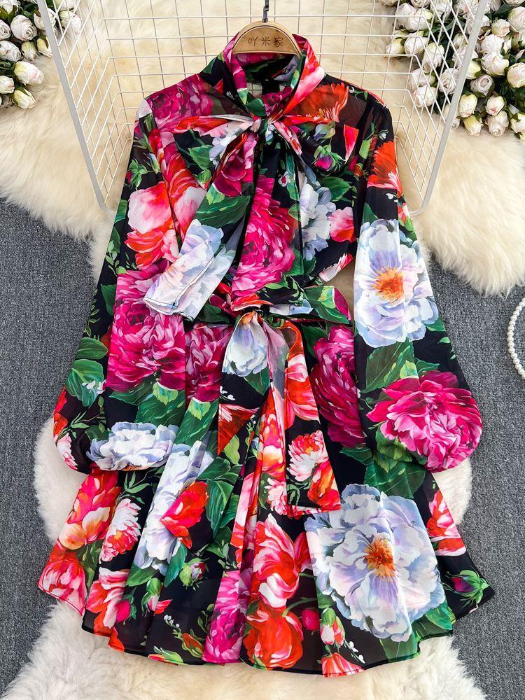 Casual Dresses Summer Fashion Rose Floral Dress Women' Turtleneck Bow Collar Long Sleeve Flower Print Chiffon Lace Up Runway Party Vestidos, Lavender
Casual Dresses Summer Fashion Rose Floral Dress Women' Turtleneck Bow Collar Long Sleeve Flower Print Chiffon Lace Up Runway Party Vestidos, Lavender